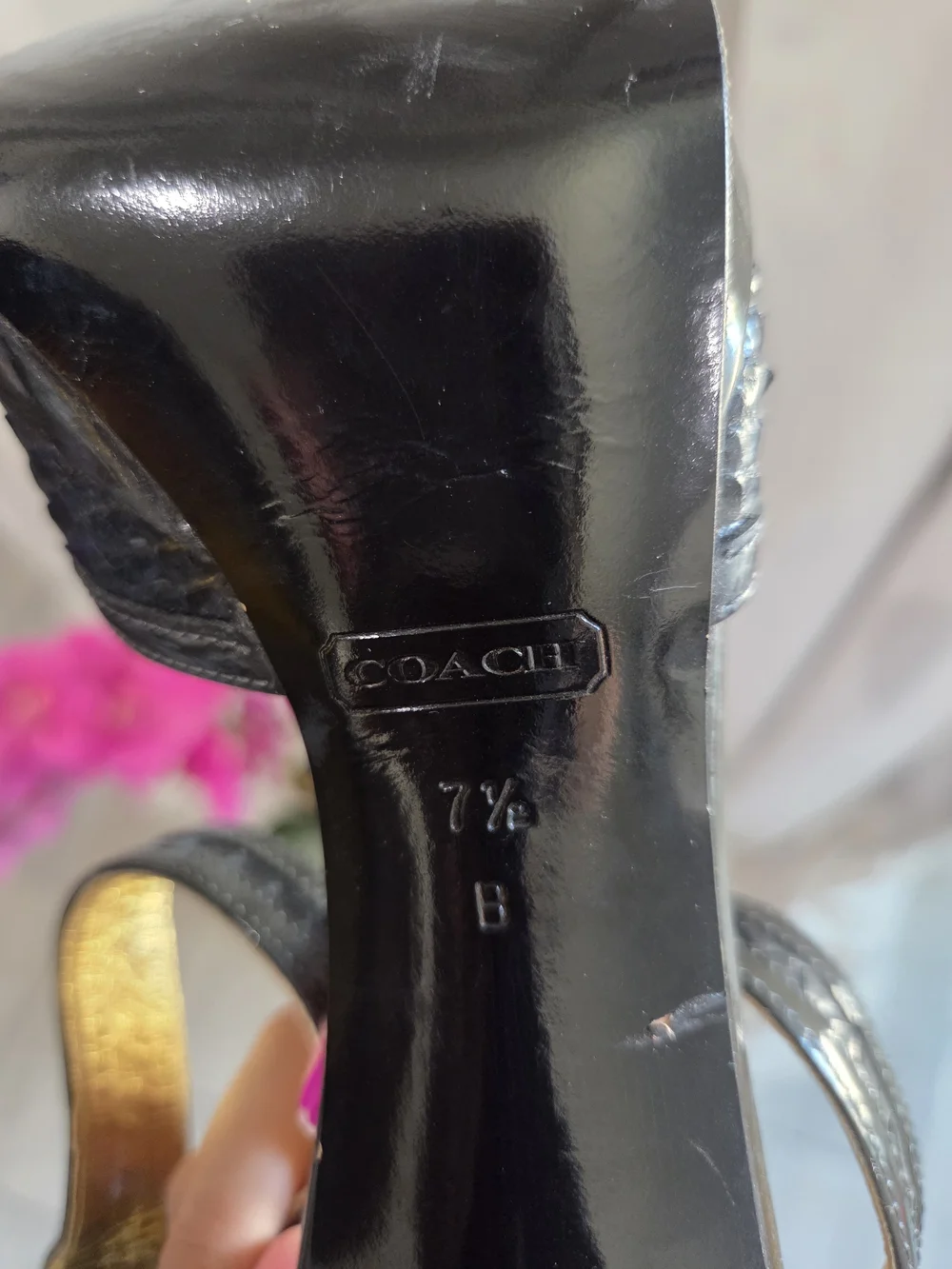 Coach Black Patent Peep-Toe Ankle Strap Heels